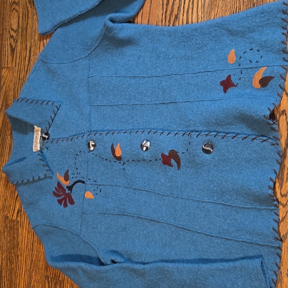 Canvasback Teal Wool Embroidered Size L Button Up Long Sleeve Sweater